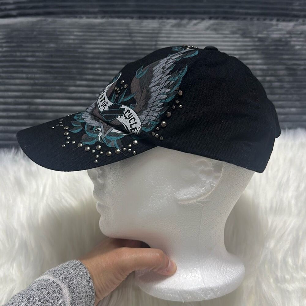 Harley-Davidson Black Cap with Teal and Silver Wing Graphics - Picture 2 of 13